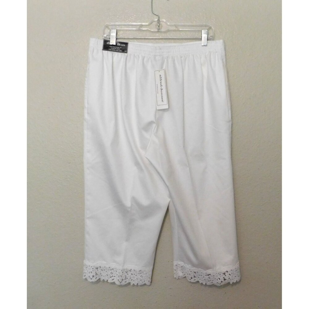 Alfred Dunner Capri Pants Womens Size 14 White Lace Hem Classic Fit Cropped - Picture 2 of 7